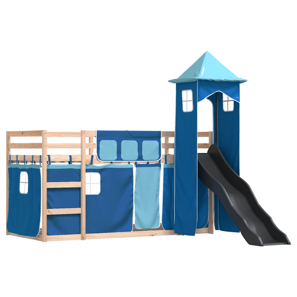 Beliche com escorrega e cortinas 80x200 cm azul