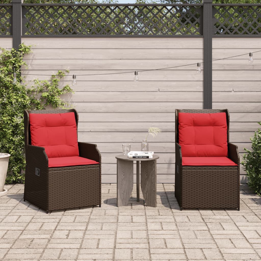 Conjunto de 2 cadeiras de jardim reclináveis com almofadas, em rattan sintético marrom