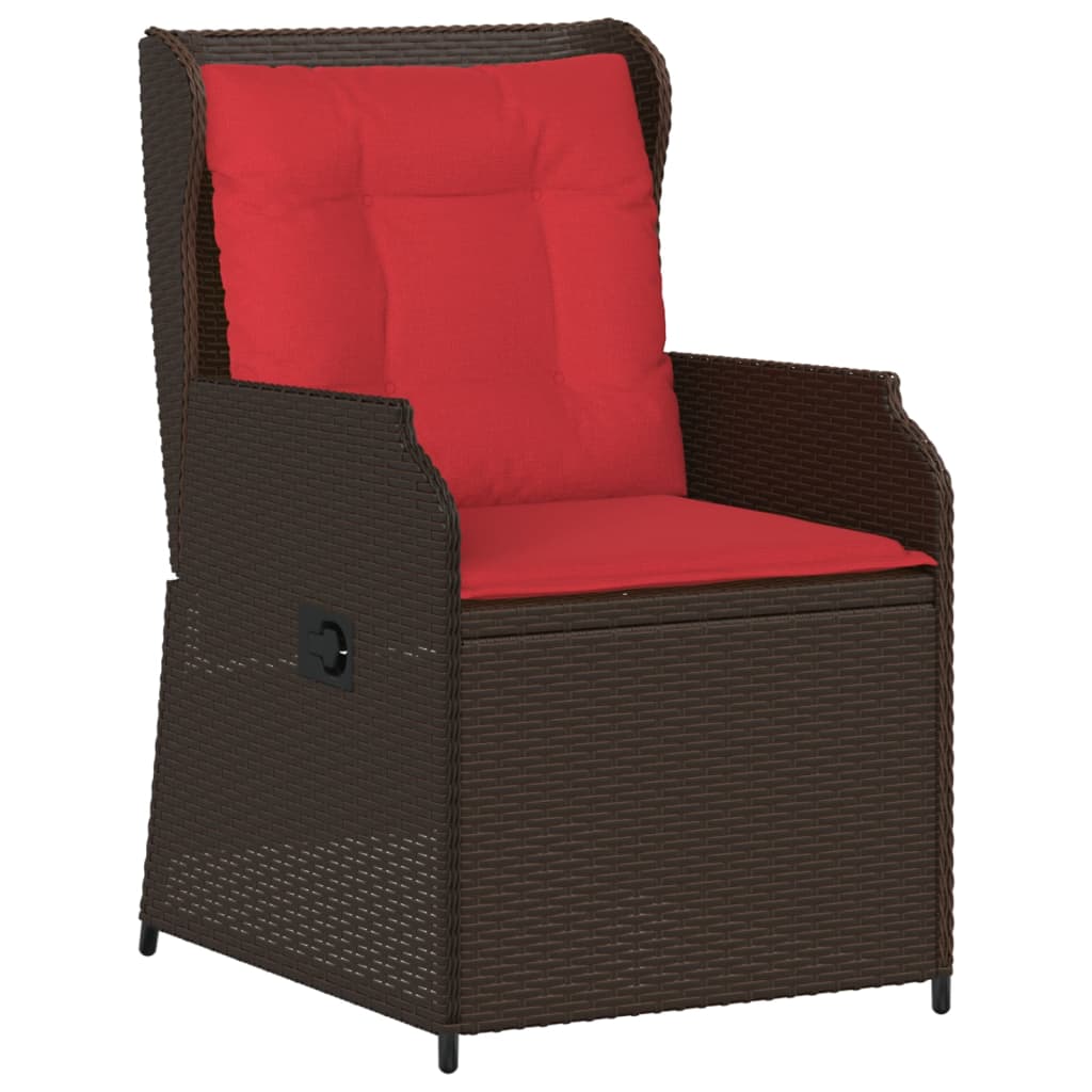 Conjunto de 2 cadeiras de jardim reclináveis com almofadas, em rattan sintético marrom