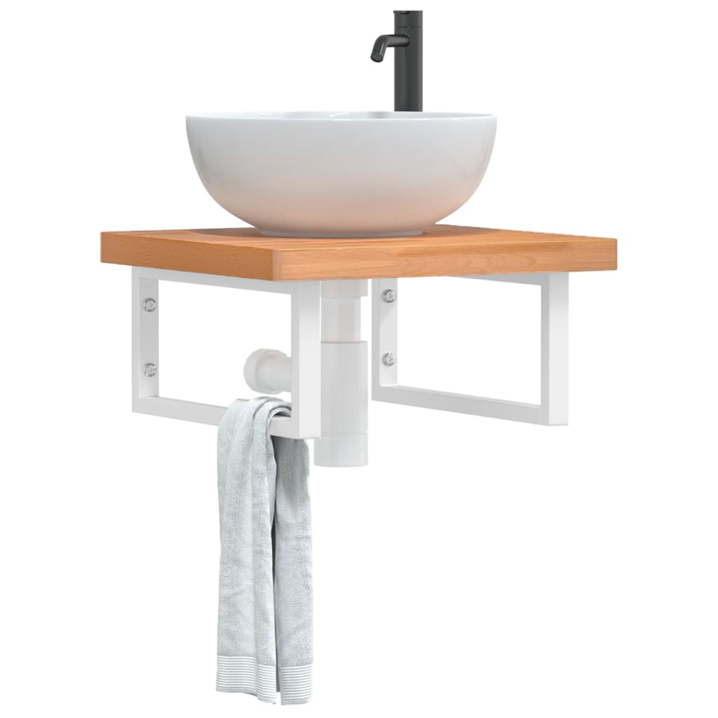 Prateleira de parede p/ lavatório aço/madeira de faia maciça