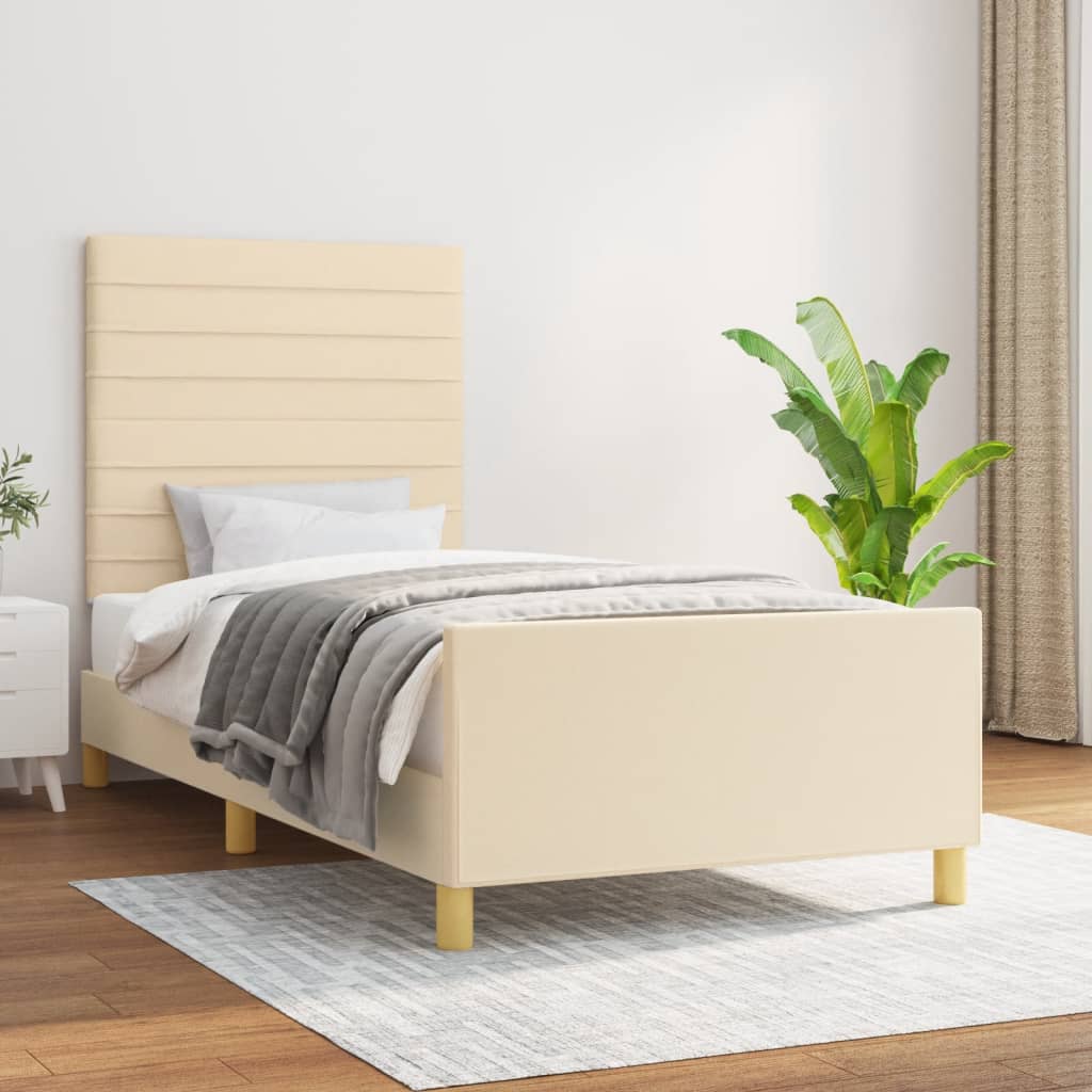 Estrutura de cama sem colchão 90x190 cm tecido creme