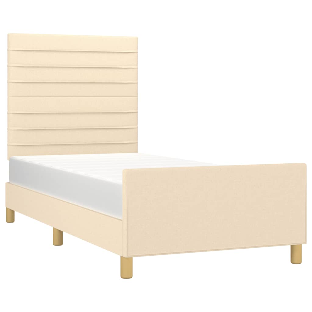 Estrutura de cama sem colchão 90x190 cm tecido creme