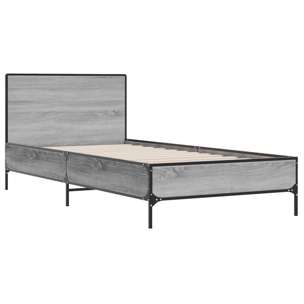 Estrutura de cama derivados de madeira e metal cinzento sonoma