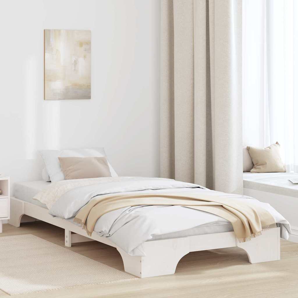 Estrutura da cama branco 90 x 200 cm madeira de pinheiro sólida