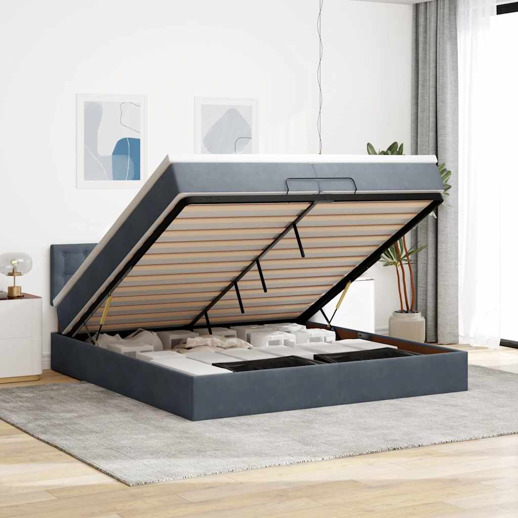 Estrutura de cama otomana com colchão 200x200cm cinzento escuro