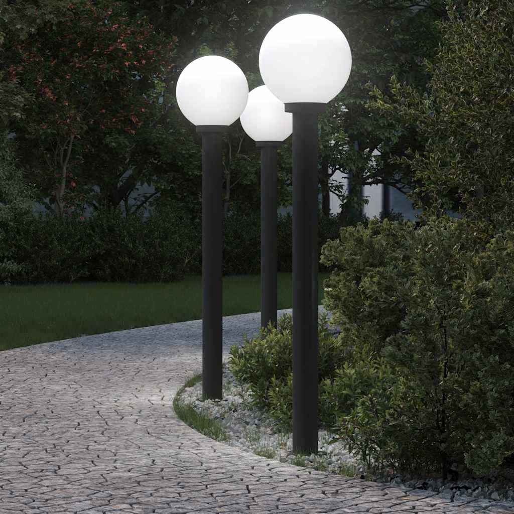 Luminárias de poste, 3 unidades, 120 cm, pretas, IP44