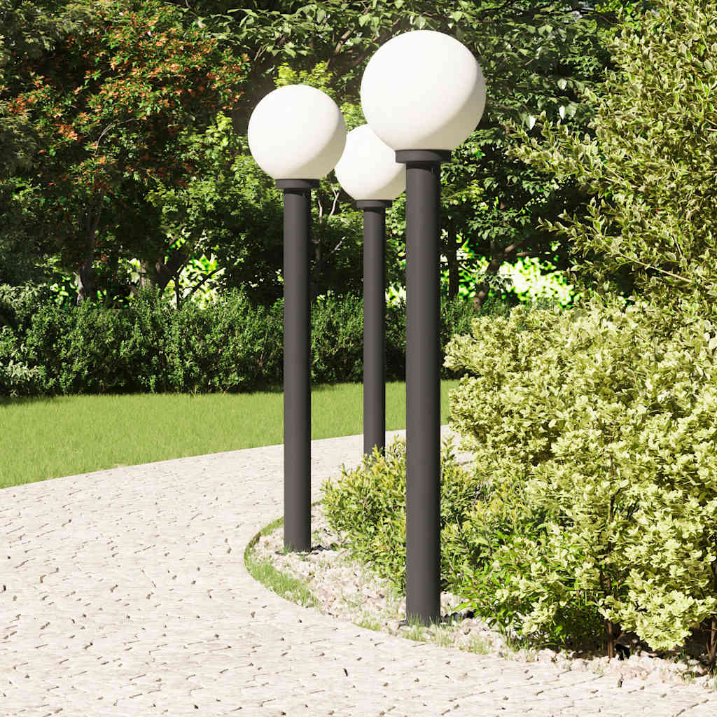 Luminárias de poste, 3 unidades, 120 cm, pretas, IP44