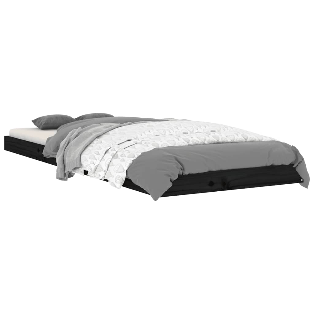 Estrutura cama de solteiro pequena 75x190 cm pinho maciço preto