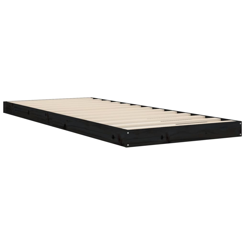 Estrutura cama de solteiro pequena 75x190 cm pinho maciço preto