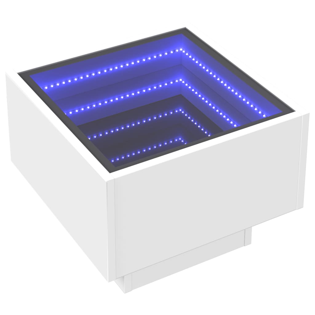 Mesa de cabeceira com luzes LED infinity 40x40x30 cm branco