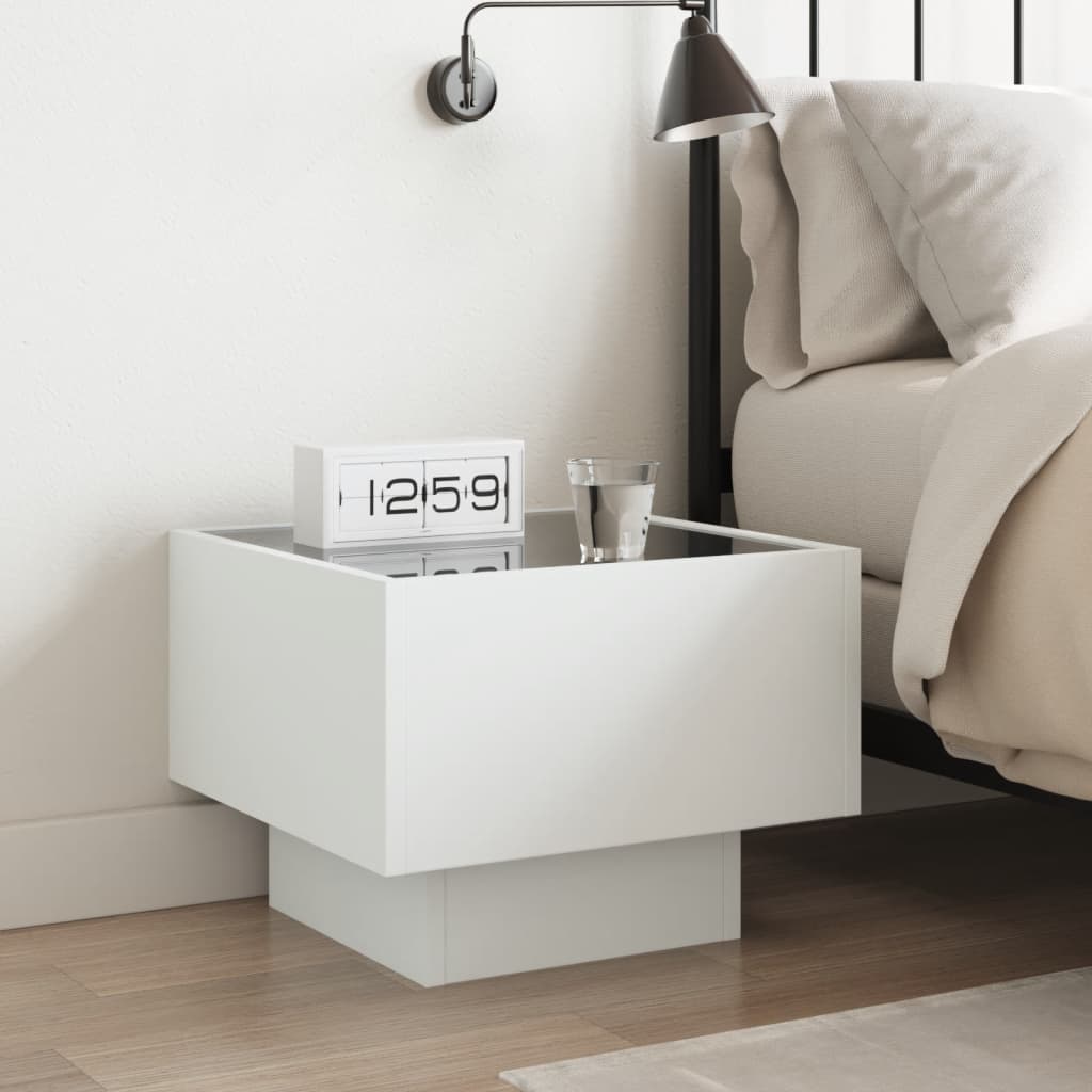 Mesa de cabeceira com luzes LED infinity 40x40x30 cm branco