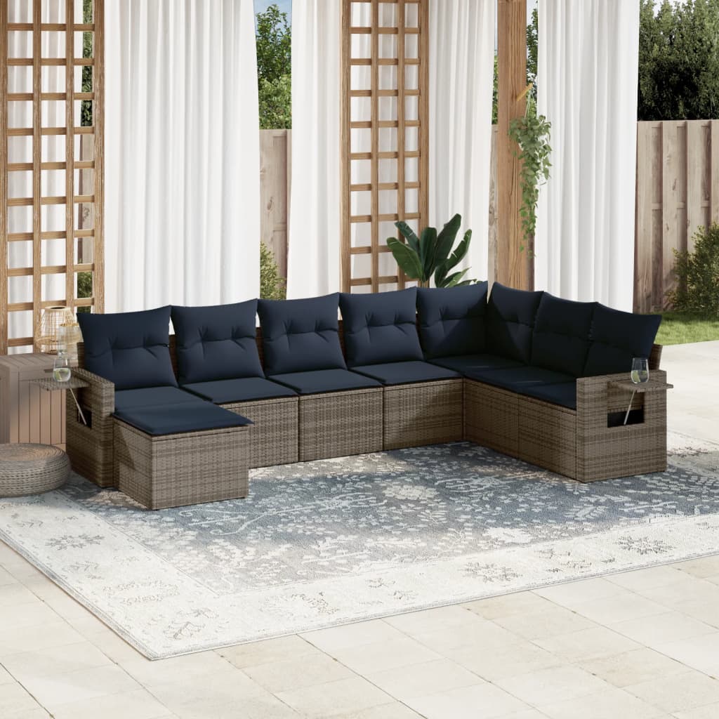 Conjunto de sofá de jardim com 8 peças e almofadas em rattan sintético cinza