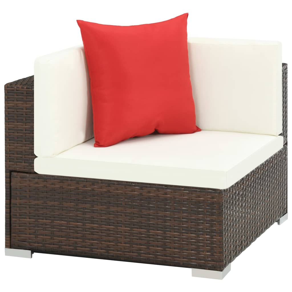 7 Pcs conjunto lounge jardim c/ almofadões vime PE castanho