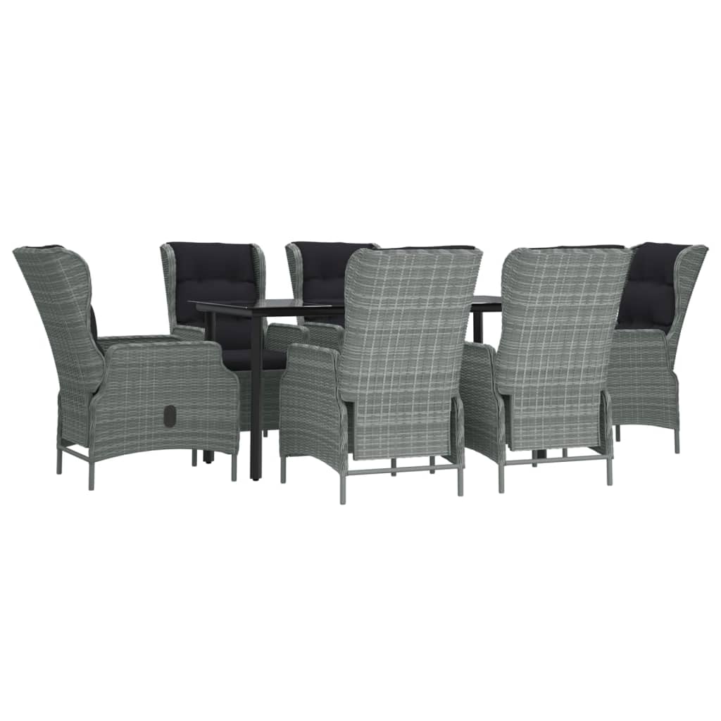 7 Pcs conjunto de jantar para jardim vime PE cinzento-claro