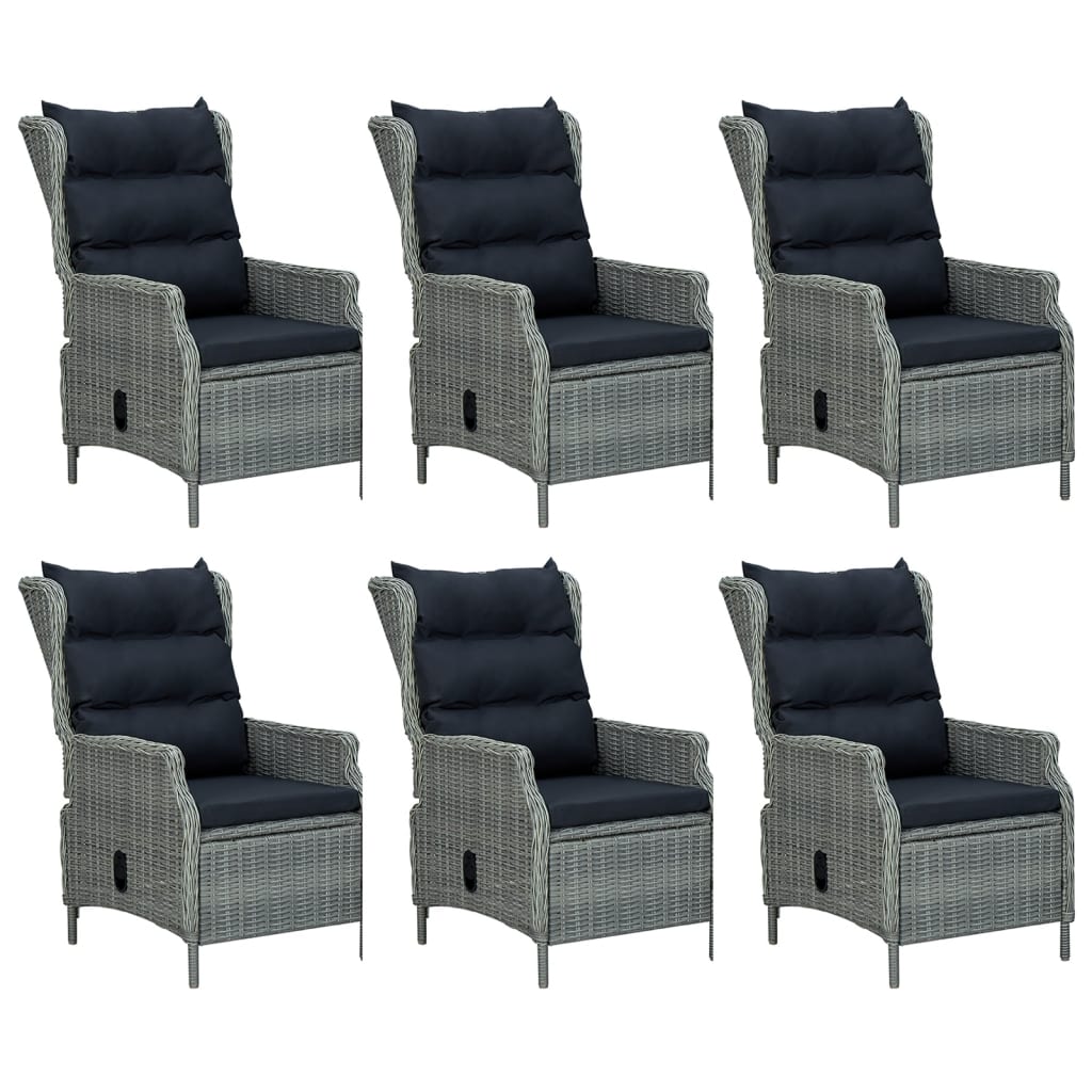 7 Pcs conjunto de jantar para jardim vime PE cinzento-claro