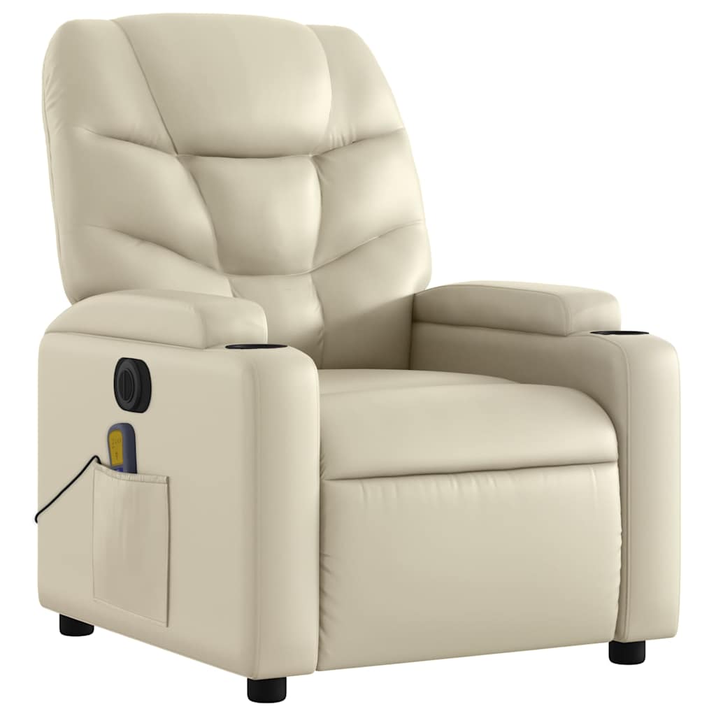 Poltrona massagens reclinável elétrica couro artificial creme