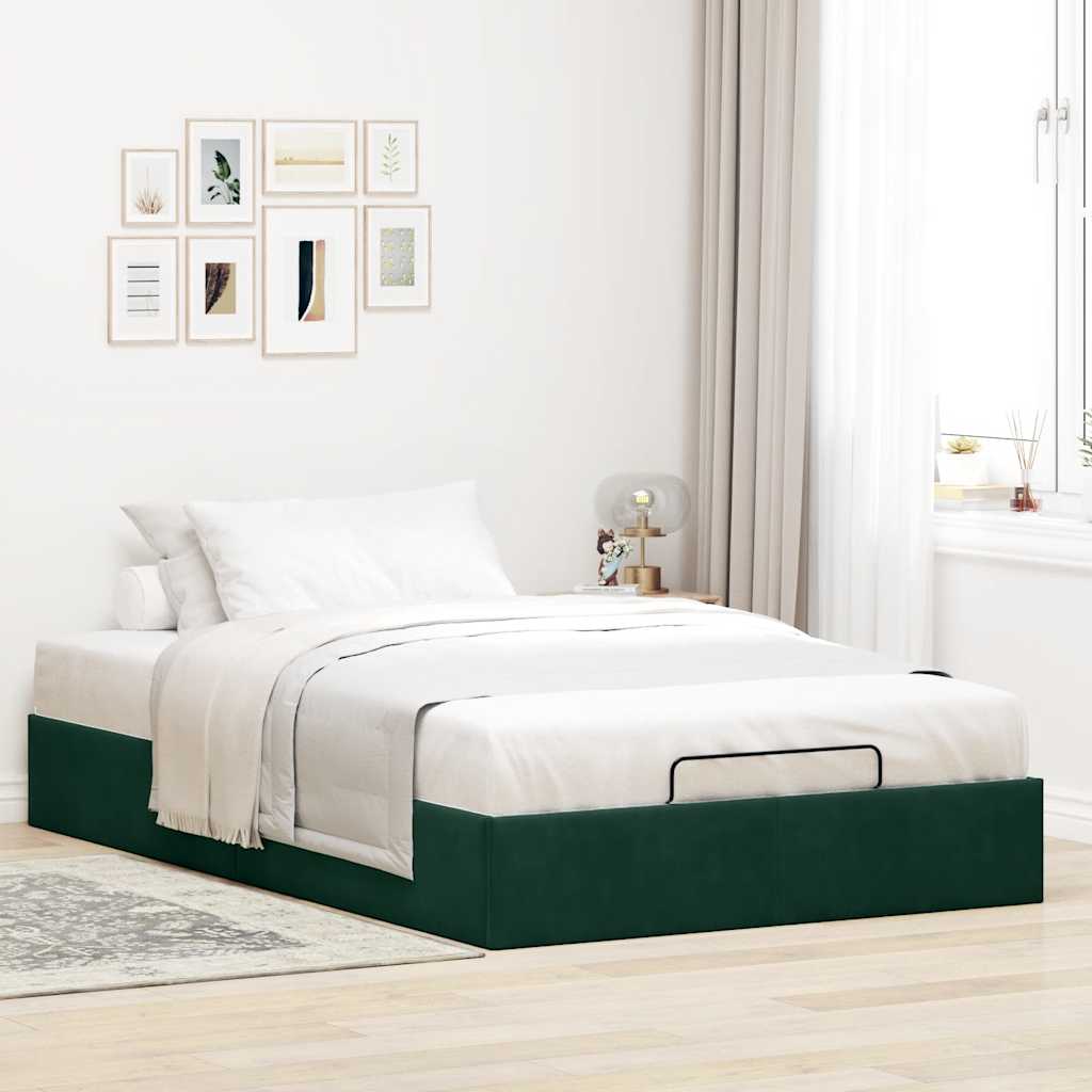 Ottoman bed frame sem colchão verde escuro 120x190 cm veludo