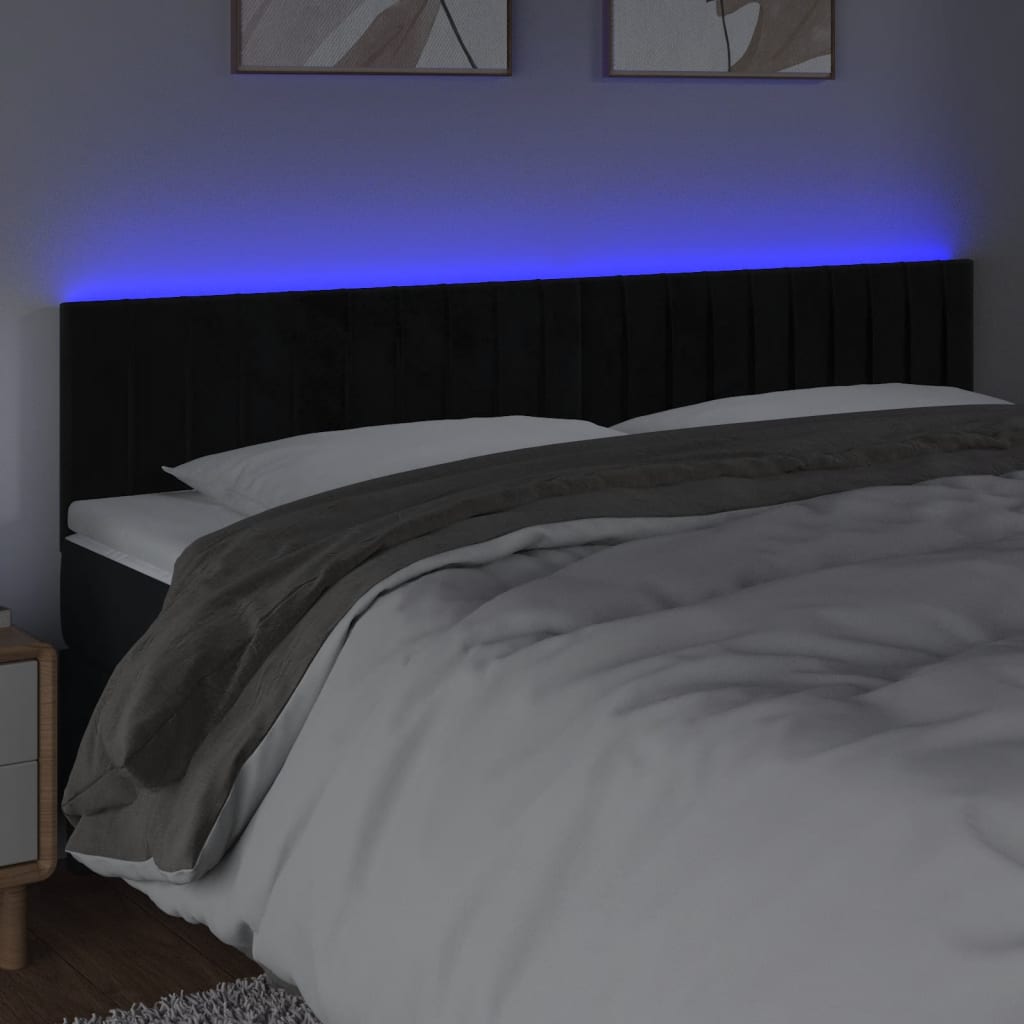Cabeceira de cama c/ luzes LED veludo 180x5x78/88 cm preto