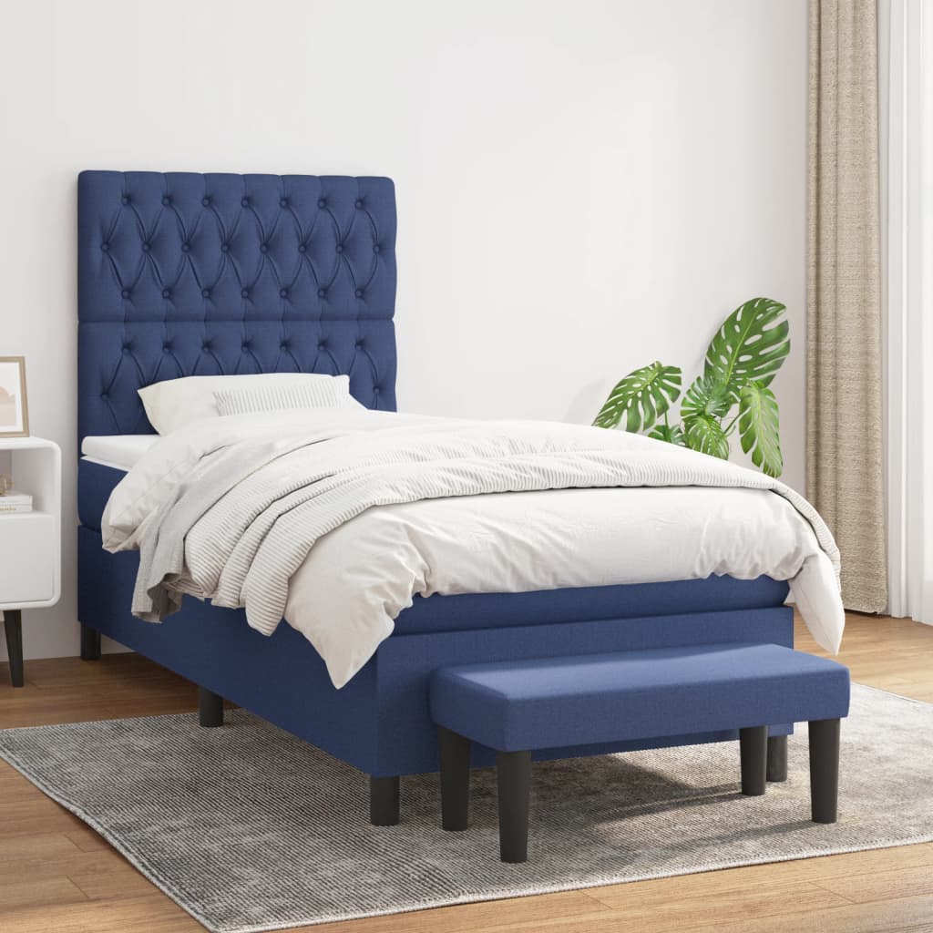 Cama com molas/colchão 90x200 cm tecido azul