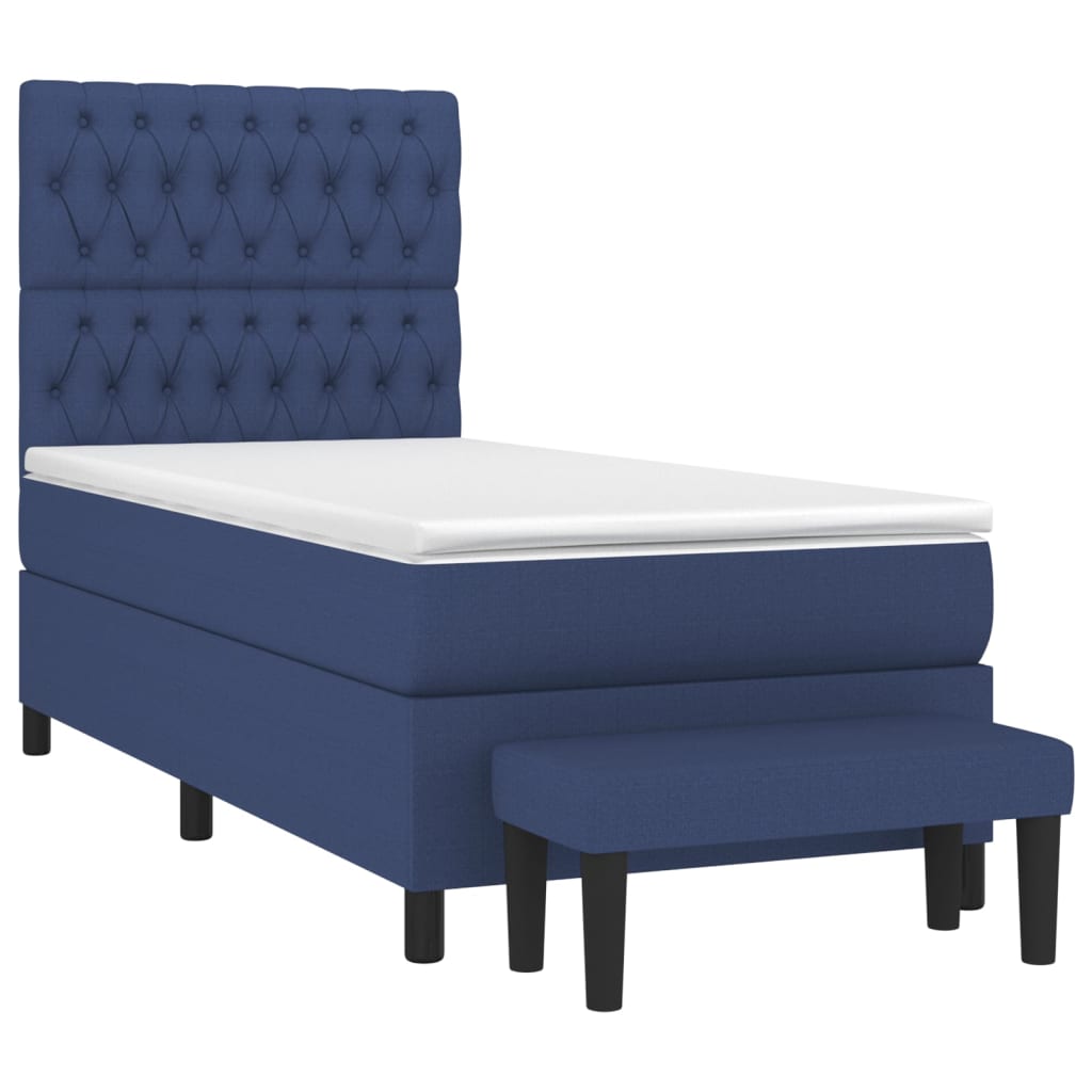Cama com molas/colchão 90x200 cm tecido azul