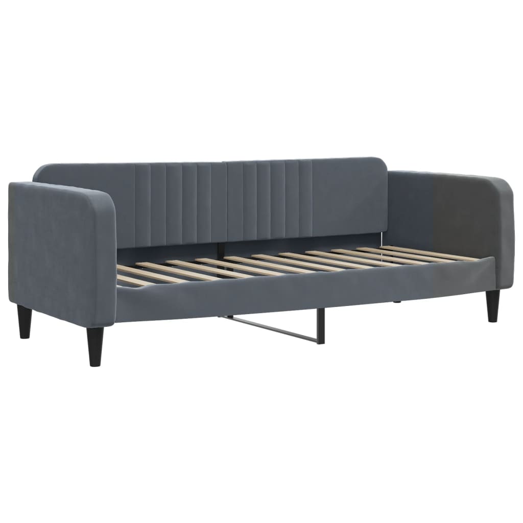 Sofá-cama com colchão 90x190 cm veludo cinzento-escuro