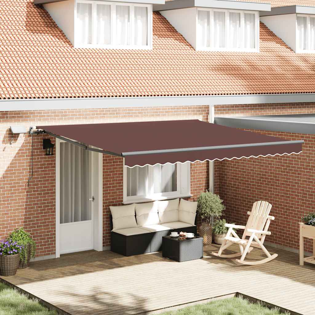 Toldo retrátil manual com luzes LED 400x300 cm castanho