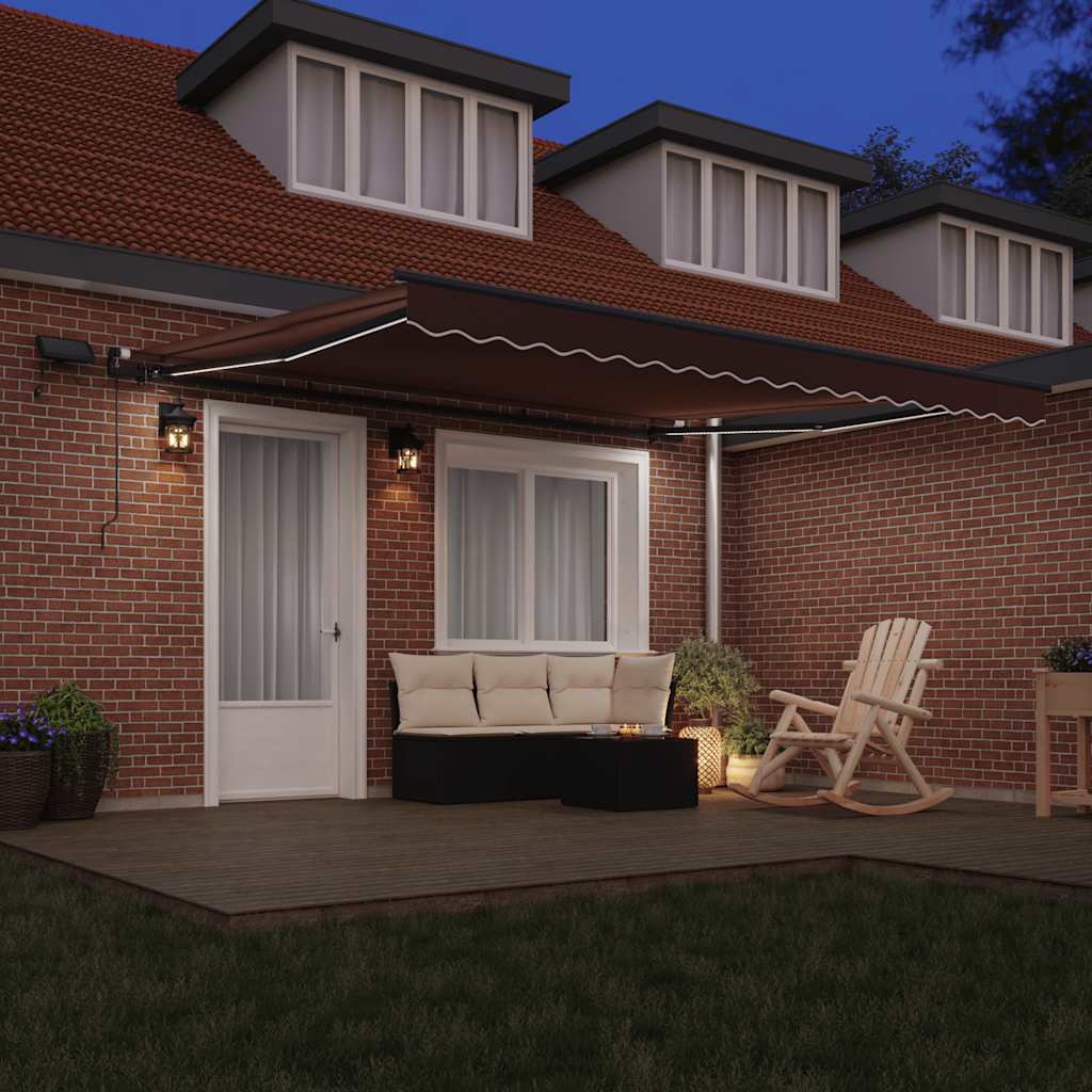 Toldo retrátil manual com luzes LED 400x300 cm castanho