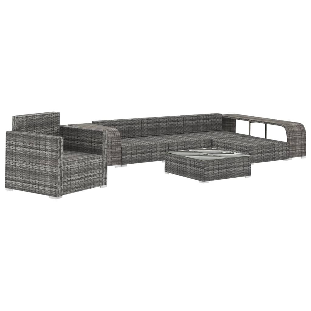 8 Pcs conjunto lounge de jardim c/ almofadões vime PE cinzento