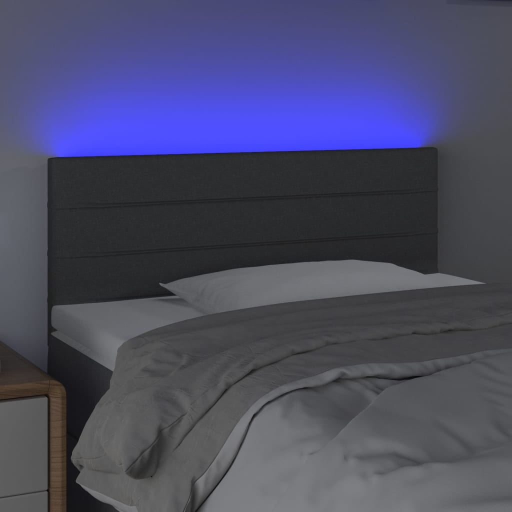 Cabeceira de cama c/luzes LED tecido 100x5x78/88cm cinza-escuro