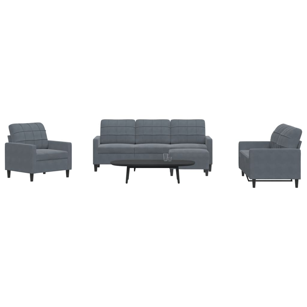 4 Pcs conjunto de sofás com almofadões veludo cinzento-escuro