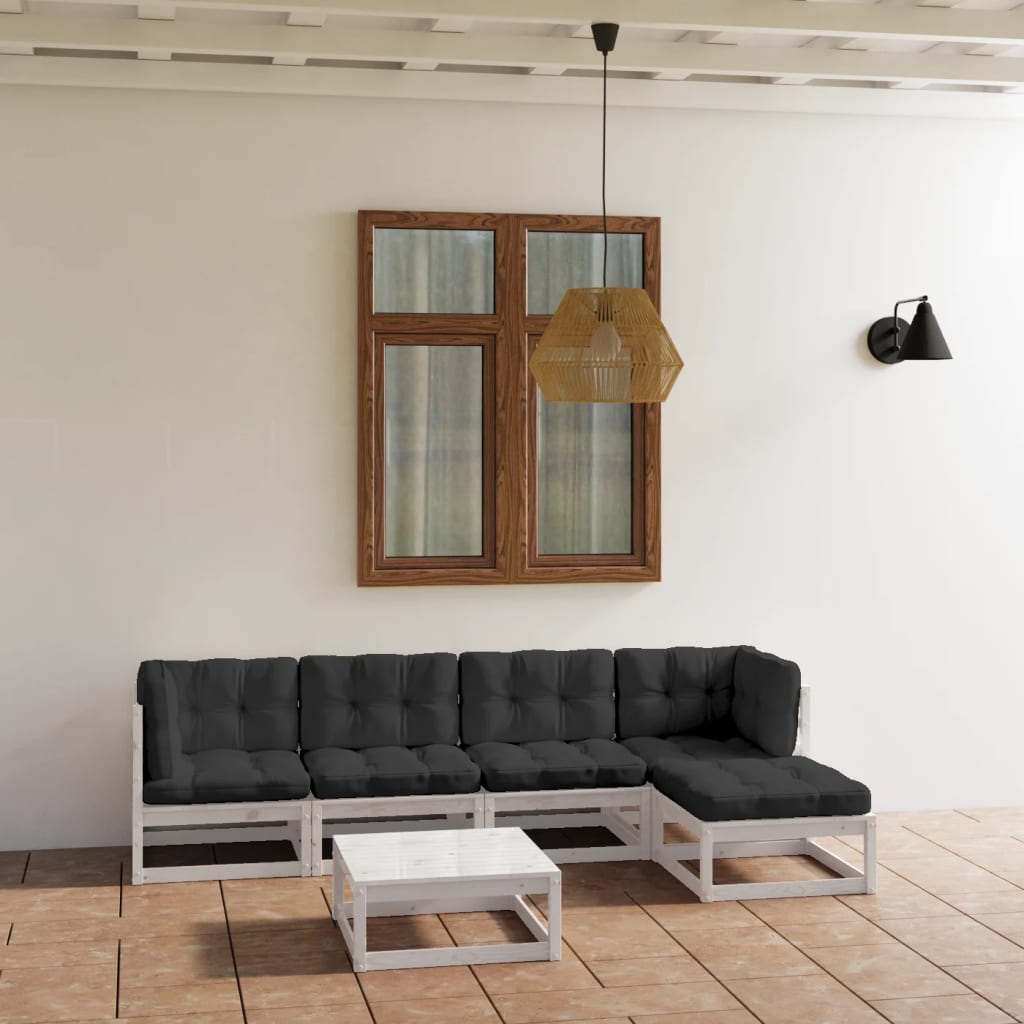 6 Pcs conjunto lounge de jardim c/ almofadões pinho maciço