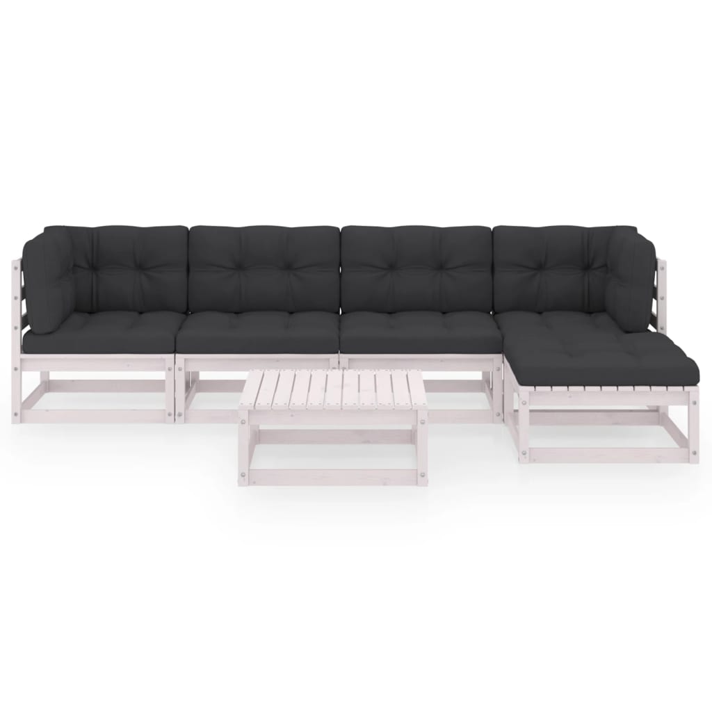 6 Pcs conjunto lounge de jardim c/ almofadões pinho maciço