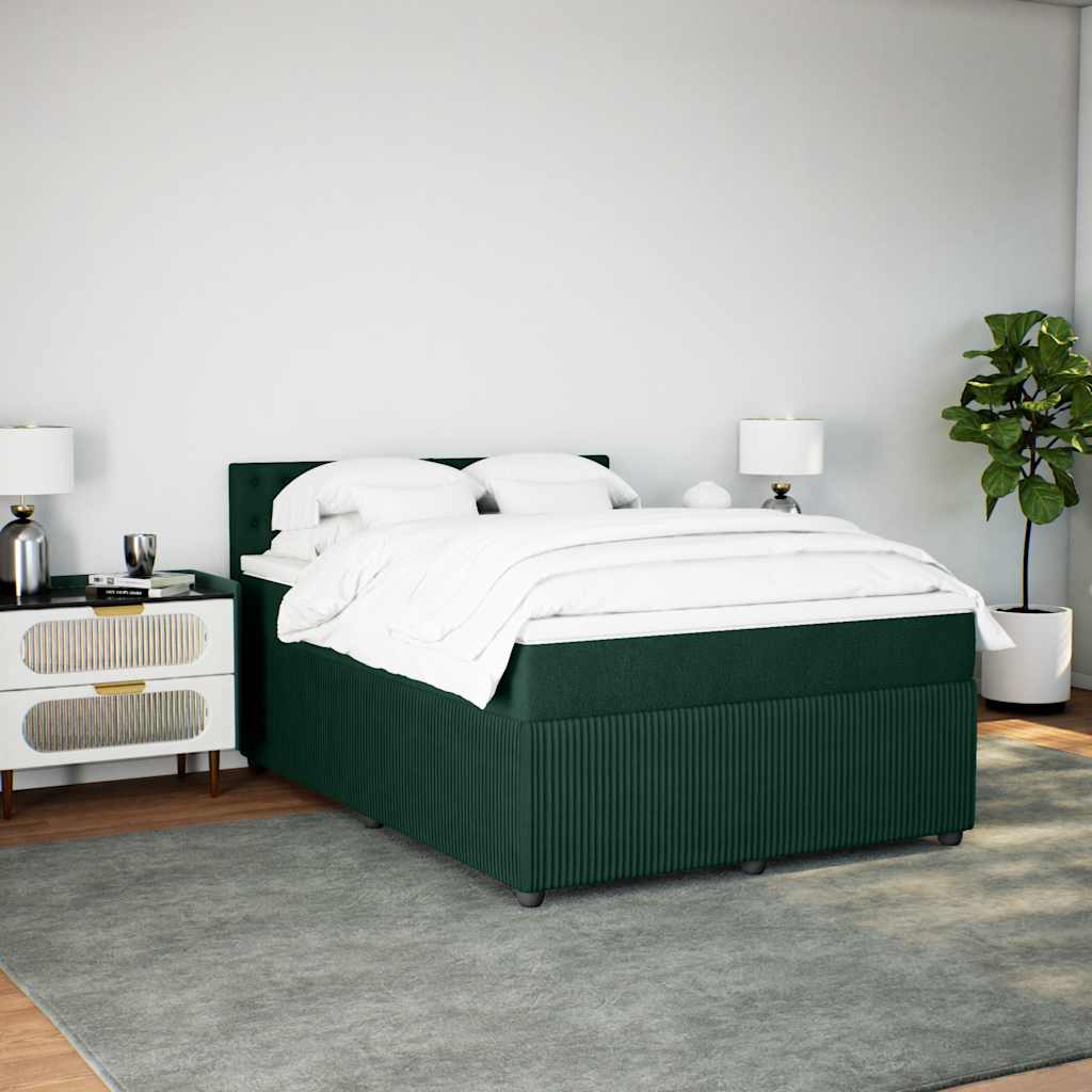 Cama com molas/colchão 140x190 cm veludo verde-escuro