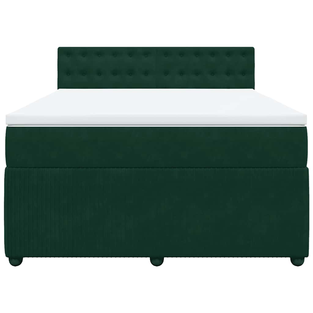 Cama com molas/colchão 140x190 cm veludo verde-escuro