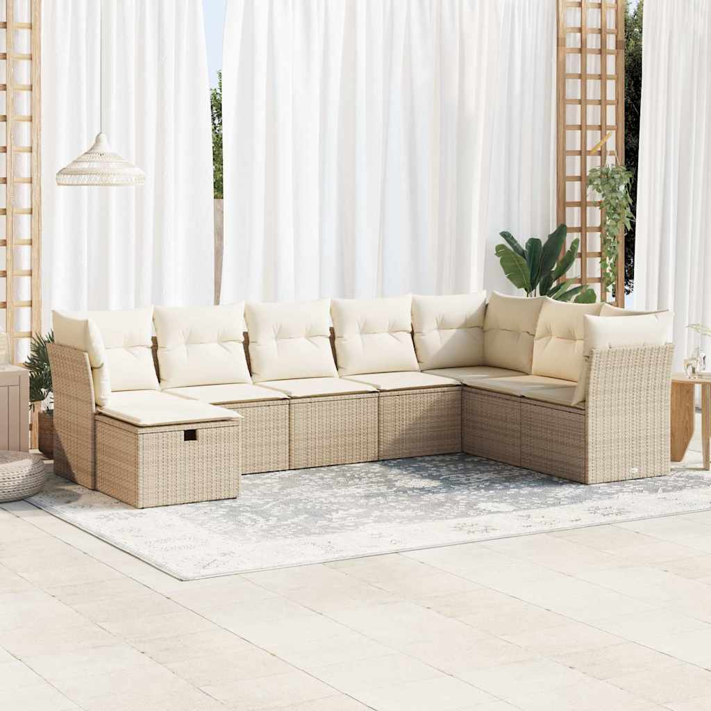 8 Pcs conjunto de sofás p/ jardim com almofadões vime PE bege