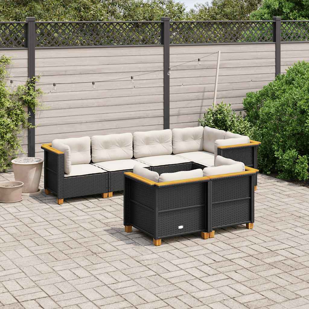 7 Pcs conjunto de sofás p/ jardim c/ almofadões vime PE preto