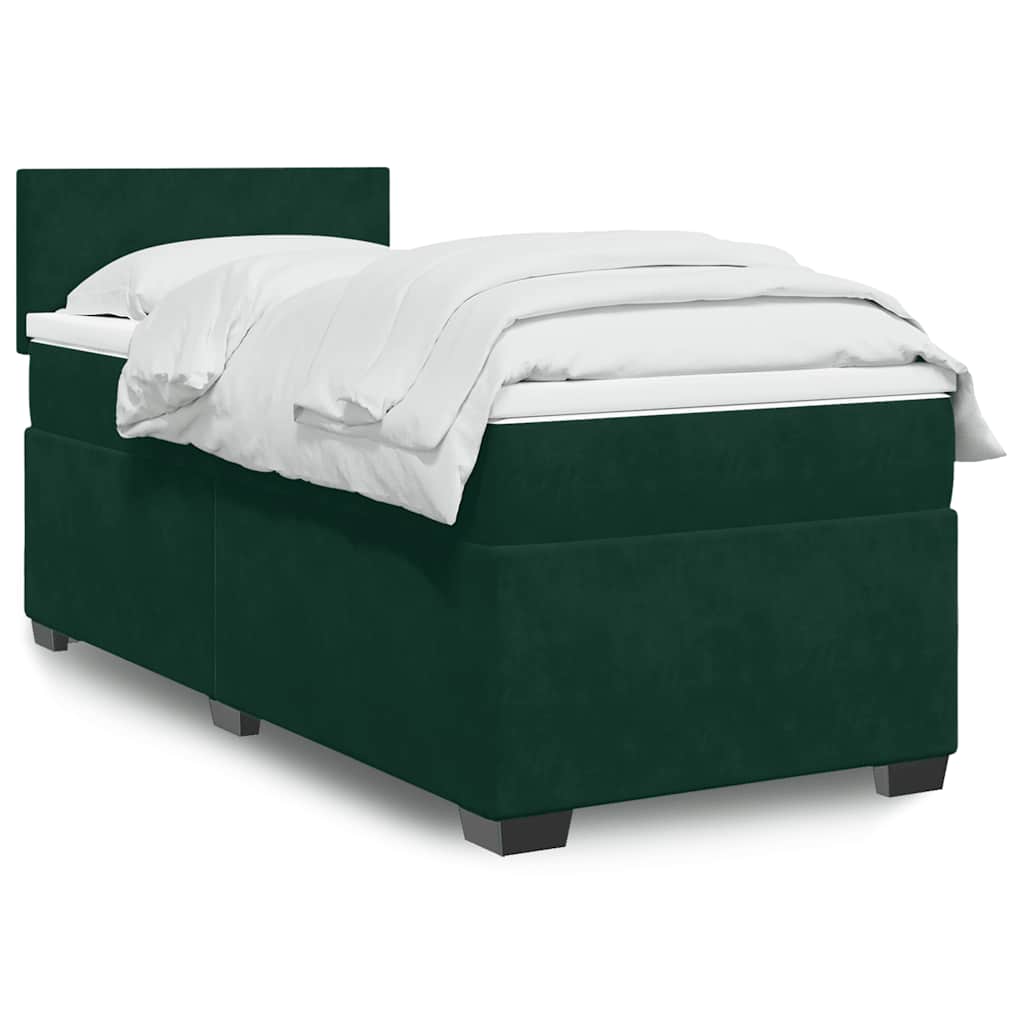 Cama com molas/colchão 100x200 cm veludo verde-escuro