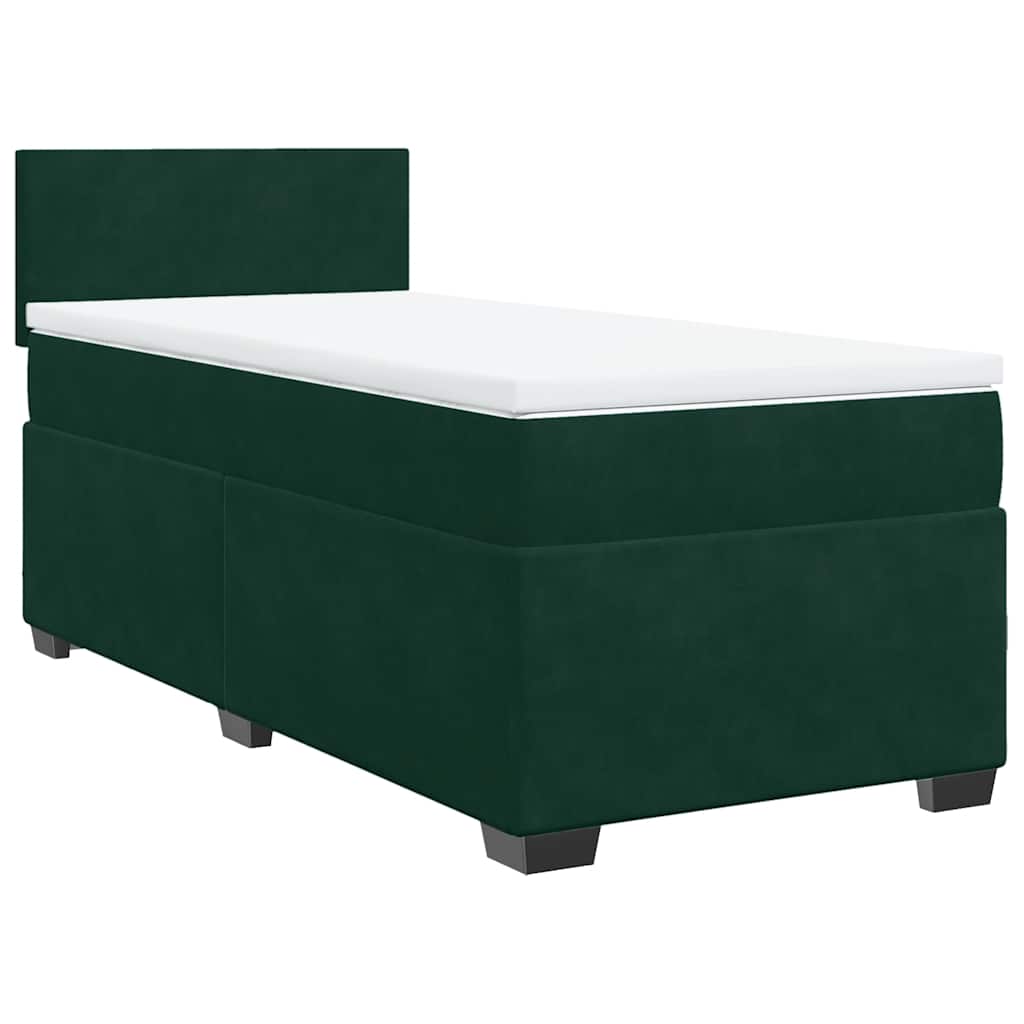 Cama com molas/colchão 100x200 cm veludo verde-escuro