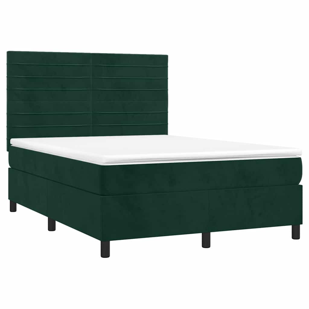 Cama com molas/colchão 140x190 cm veludo verde-escuro