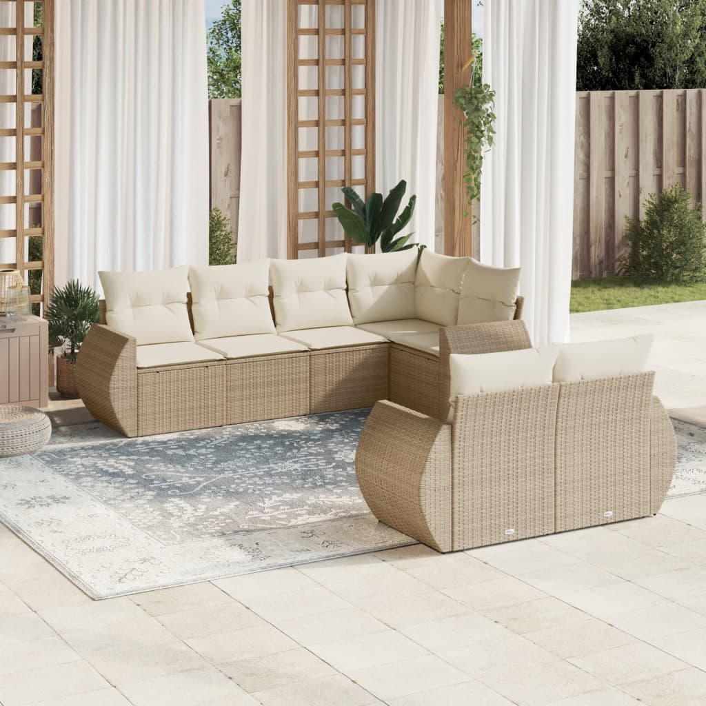 7 Pcs conjunto de sofás p/ jardim com almofadões vime PE bege