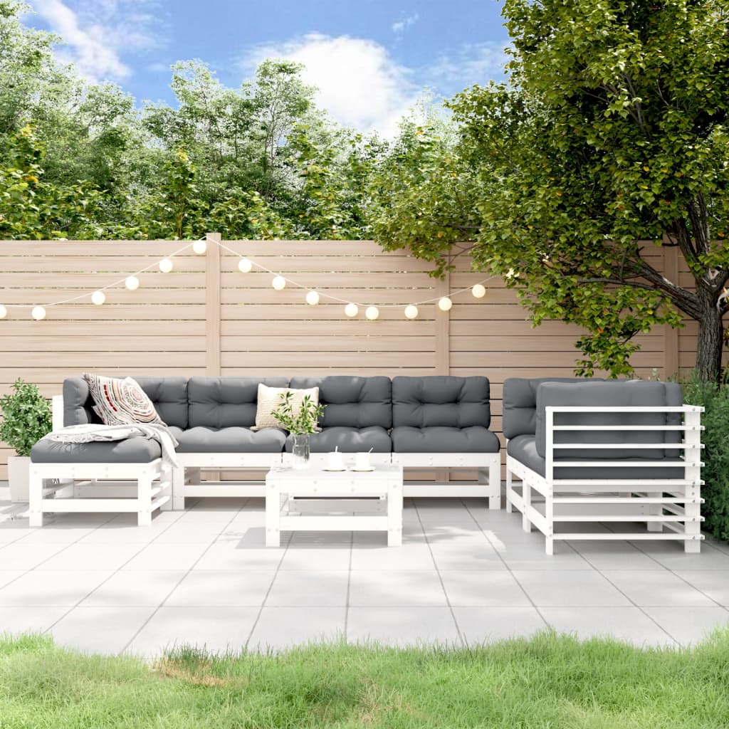 8 Pcs conjunto lounge de jardim pinho maciço branco