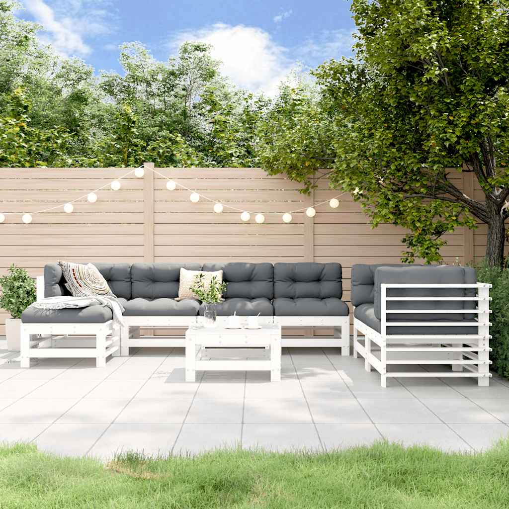 8 Pcs conjunto lounge de jardim pinho maciço branco