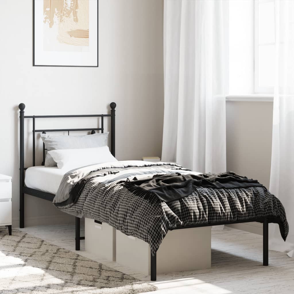 Estrutura de cama metal s/ colchão c/ cabeceira 75x190 cm preto