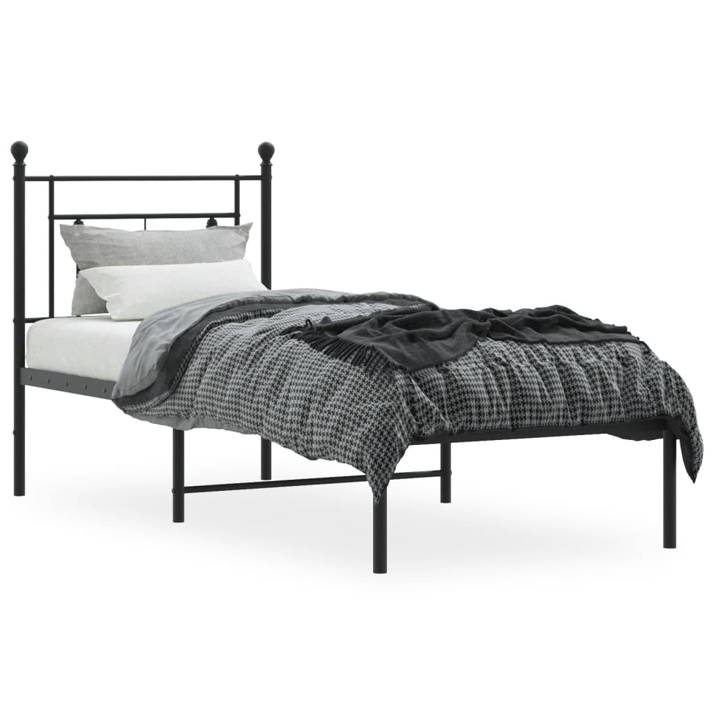 Estrutura de cama metal s/ colchão c/ cabeceira 75x190 cm preto