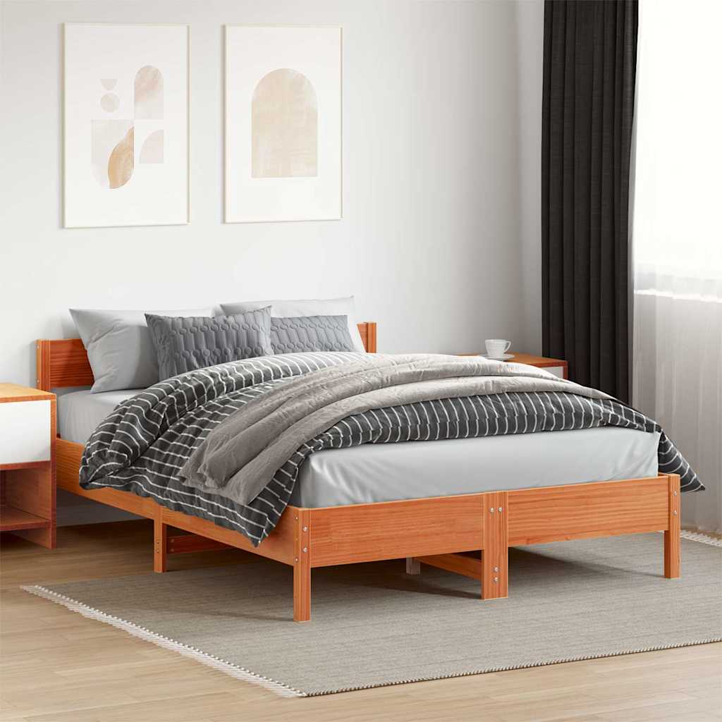Cama sem colchão 140x200 cm madeira pinho maciça castanho-mel