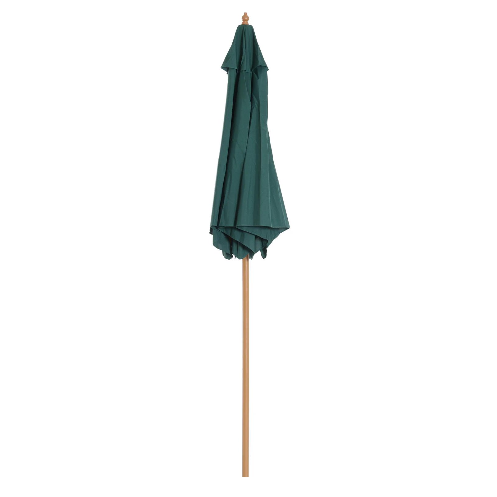 Chapéu de sol ø250x230cm chapéu de sol com mastro de madeira com 6 hastes sistema de polia com fixação para jardim pátio terraço verde