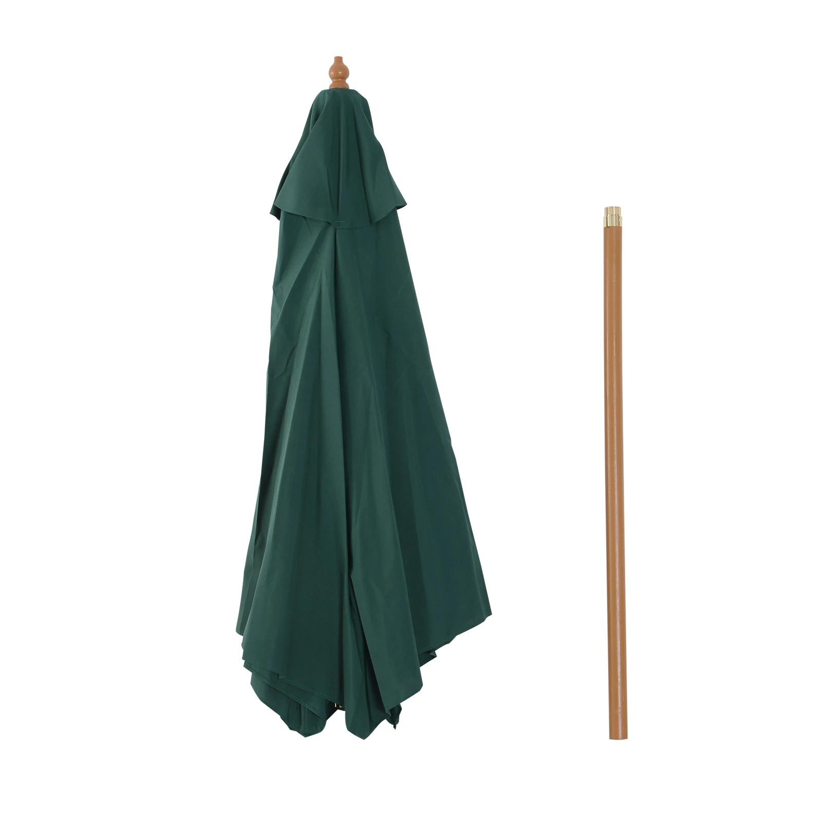 Chapéu de sol ø250x230cm chapéu de sol com mastro de madeira com 6 hastes sistema de polia com fixação para jardim pátio terraço verde