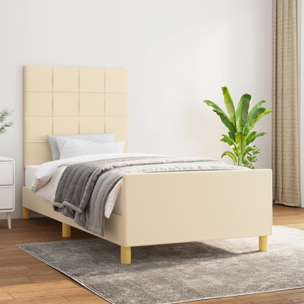 Estrutura de cama sem colchão 90x200 cm tecido creme