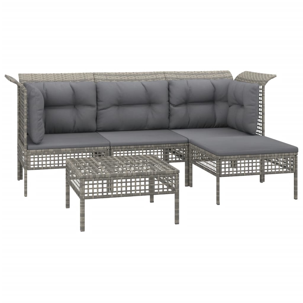 5 Pcs conjunto lounge de jardim c/ almofadões vime PE cinzento