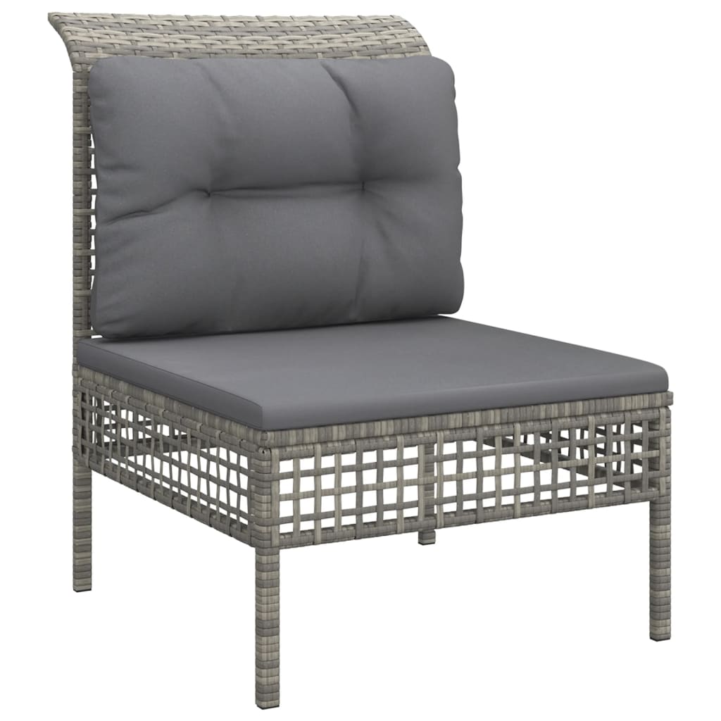 5 Pcs conjunto lounge de jardim c/ almofadões vime PE cinzento